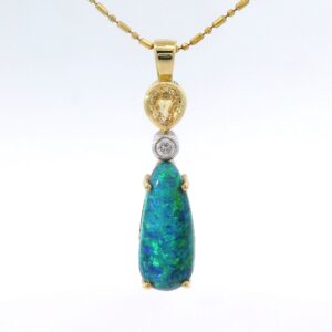 Black Opal and Diamond and Sapphire Pendant