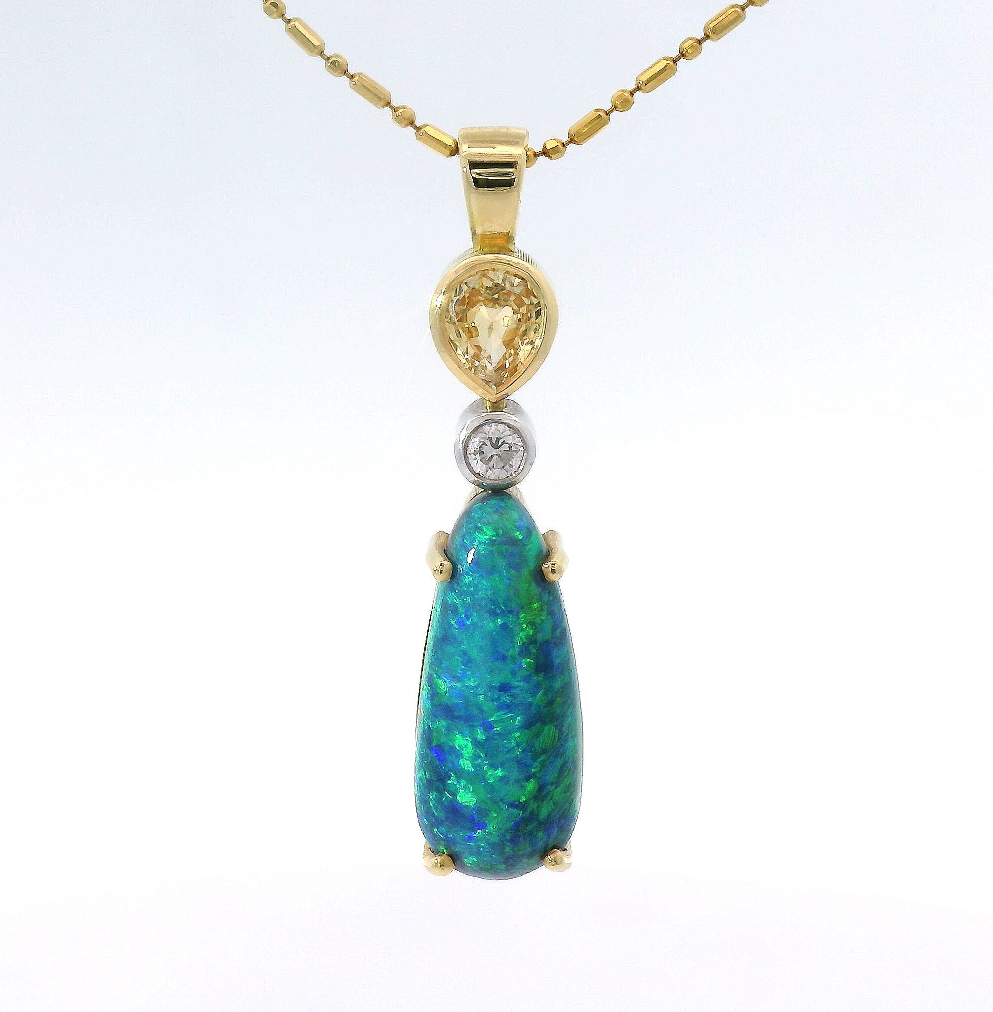 Black Opal and Diamond and Sapphire Pendant